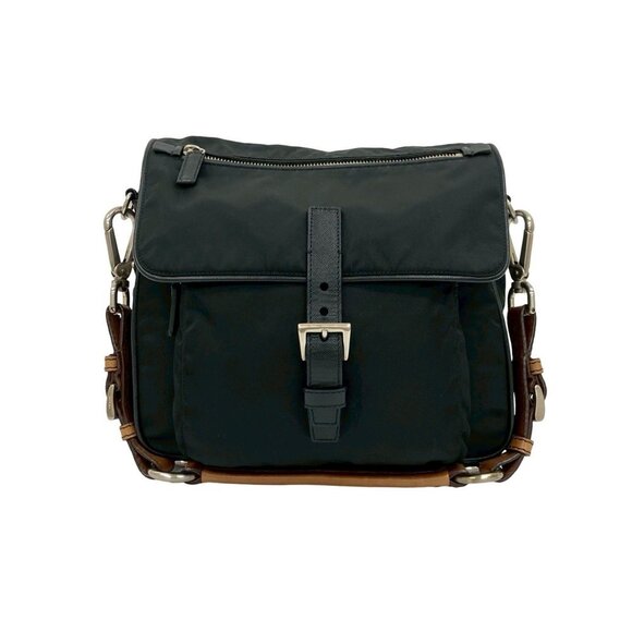 PRADA Black Leather Saffiano Shoulder Bag